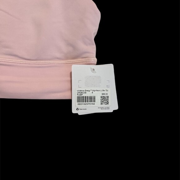 *NWT, Lululemon, Women, Energy High Neck Bra with Zip, Sz 8, Soft Pink B … - Picture 5 of 5